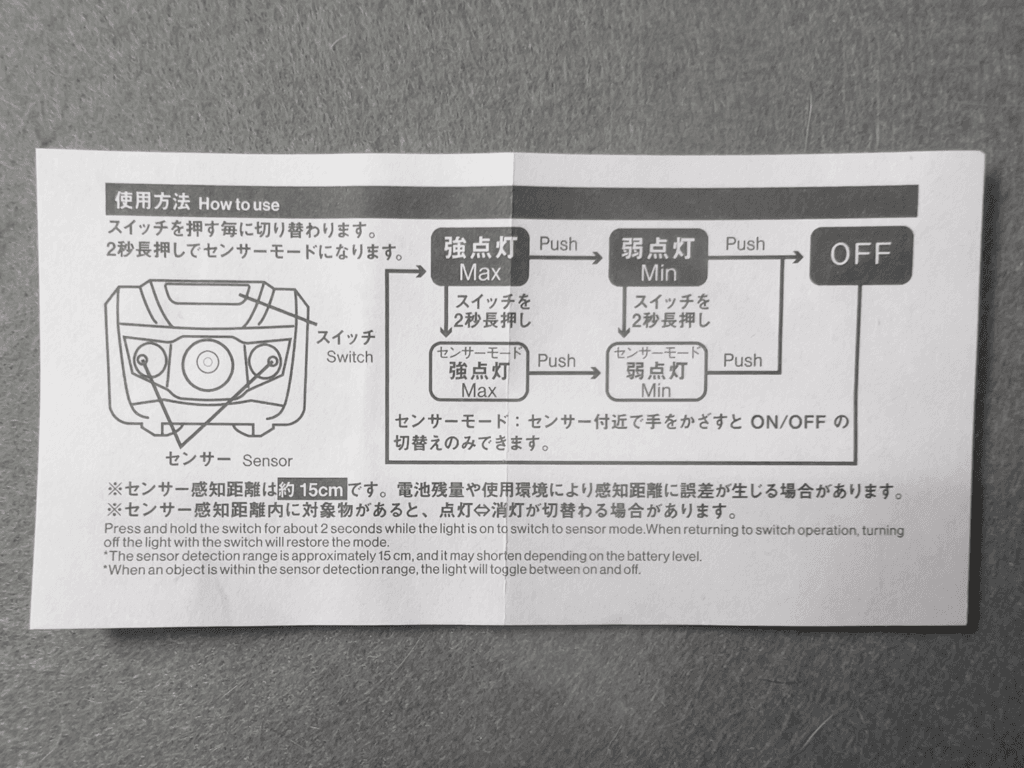 ダイソー　モーションセンサー付ヘッドライト
